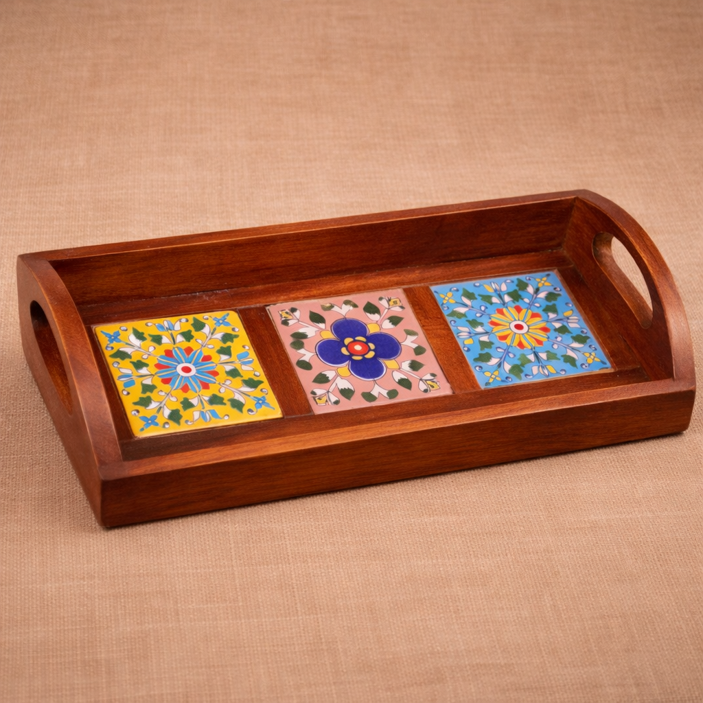 HOB Wooden 3 Tile fitted tray HOB Wooden Ceramic 3 Tile Fitted Tray - Image 1