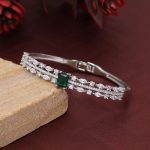 Green Color Designer Openable American Diamond Bracelet For Traditional And Modern Look