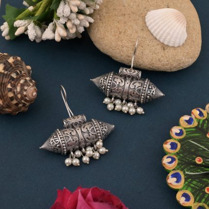 Silver Color Oxidised Earrings With Traditional Design And Everyday Appeal - Silver