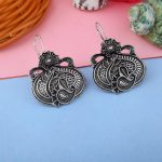 Lightweight Silver Color Oxidised Earrings With Fine Tribal Pattern Design - Silver - Image 3