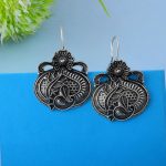 Lightweight Silver Color Oxidised Earrings With Fine Tribal Pattern Design - Silver