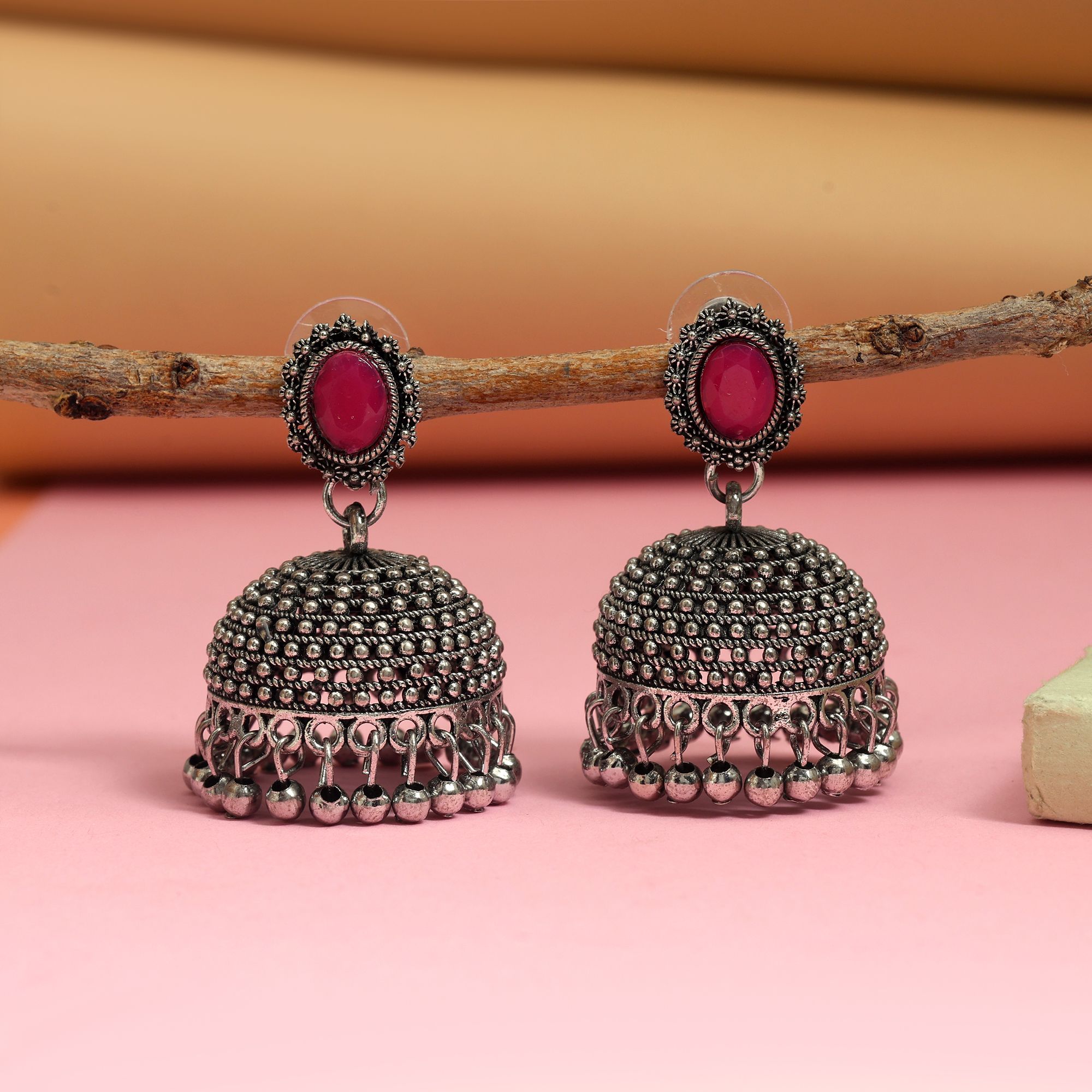 HOB Gorgeous Rani Color Oxidised Earrings Designed For Festivals, Weddings, And Womenu2019S Bridal Fashion Jewelry - Rani Gorgeous Rani Color Oxidised Earrings Designed For Festivals, Weddings, And Womenu2019S Bridal Fashion Jewelry - Rani - Image 1