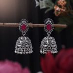Attractive Rani Color Oxidised Earrings Designed For Brides, Festivals, And Ethnic Cultural Party Jewelry - Rani