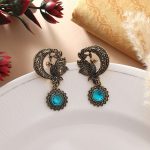 Firozi Color Oxidised Earrings With Intricate Handcrafted Ethnic Detailing For Women - Firozi - Image 2