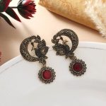 Red Color Oxidised Earrings With Ethnic Bohemian Touch And Handcrafted Style - Red - Image 2