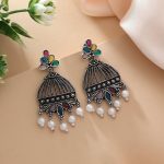 Multi Color Oxidised Earrings With Artistic Beaded Design For Cultural Occasions - Multi - Image 3