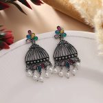 Multi Color Oxidised Earrings With Artistic Beaded Design For Cultural Occasions - Multi