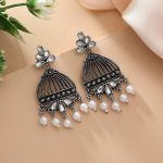 Silver Color Oxidised Earrings With Handmade Craft Detailing And Traditional Look - Silver - Image 3