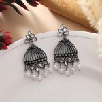 Silver Color Oxidised Earrings With Handmade Craft Detailing And Traditional Look - Silver