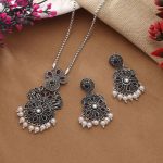 Royal Purple Color Oxidised Necklace Set With Antique Silver Plated Finish - Image 3