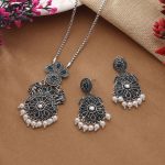 Elegant Turquoise Blue Color Oxidised Necklace Set For Modern Ethnic Look - Image 3