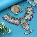 Rani & Green Color Dual Tone Oxidised Necklace Set Offering Regal Tones With Ornate Craftsmanship - Image 3