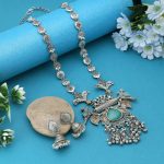 Pista Green Color Dual Tone Oxidised Necklace Set Infused With Refreshing Tones And Detailed Metalwork - Image 3