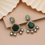 Stylish Green Color Kundan Earrings With Traditional Stones Perfect For Ethnic Outfits - Image 2