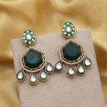 Stylish Green Color Kundan Earrings With Traditional Stones Perfect For Ethnic Outfits