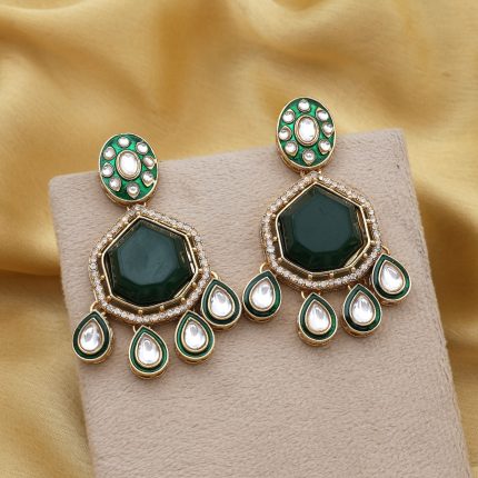 Stylish Green Color Kundan Earrings With Traditional Stones Perfect For Ethnic Outfits