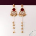 Maroon Color Antique Polish Long Kashmiri Earrings For Weddings And Celebrations