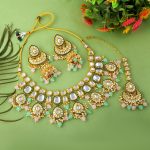 Dual Pink & Pista Green Color Kundan Necklace Set For Festive Look - Image 2