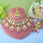 Regal Purple Color Kundan Necklace Set For Wedding Celebrations