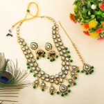 Elegant Green Color Kundan Necklace Set For Traditional Outfits - Image 3