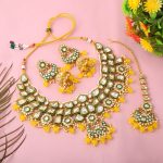 Sunshine Yellow Color Kundan Necklace Set For Cultural Ceremonies - Image 2