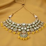 Sunshine Yellow Color Kundan Necklace Set For Cultural Ceremonies - Image 4