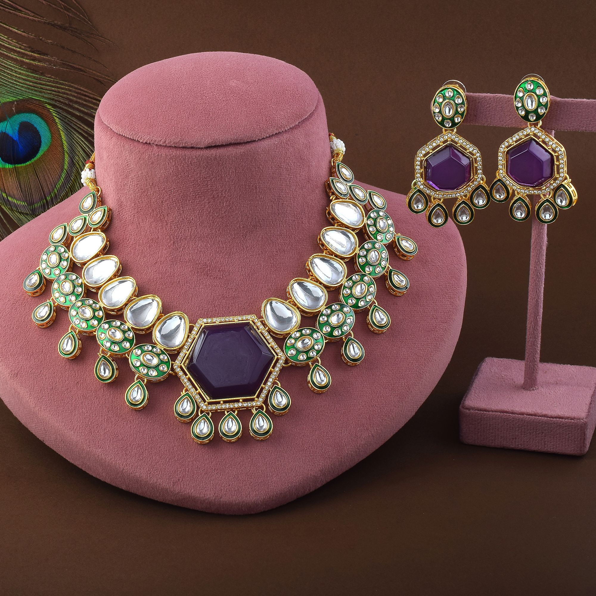 HOB Gorgeous Purple Color Kundan Necklace Set Gorgeous Purple Color Kundan Necklace Set with Premium Traditional Indian Craftsmanship - Image 1
