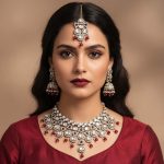 Elegant Maroon Color Kundan Necklace Set Crafted For Premium Traditional Fashion Lovers - Image 2