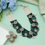Green Color Kundan Necklace Set Designed For Traditional Wedding Functions - Image 2