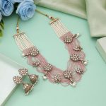Pink Color Kundan Necklace Set Crafted For Elegant Cultural Celebrations - Image 2
