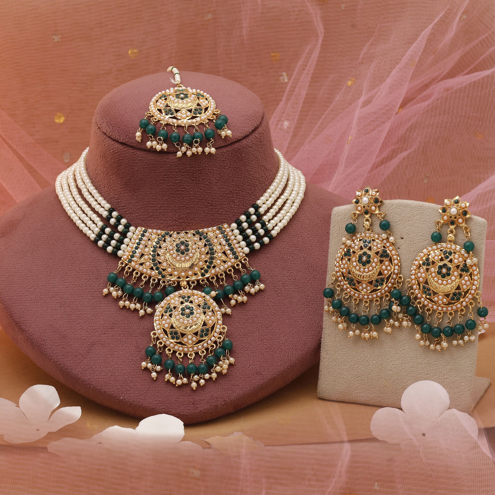 HOB Green Color Rajputi Jewellery Rani Haar Featuring Traditional Charm Green Color Rajputi Jewellery Rani Haar Featuring Traditional Charm - Image 1