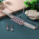 Gorgeous White Color Choker Stone Necklace Set For Elegant Festive Style - Image 3