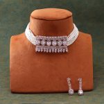 Gorgeous White Color Choker Stone Necklace Set For Elegant Festive Style