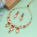 Multi Color Meena Work Matte Gold Necklace Set Inspired By Traditional Handcrafted Festive Jewelry - Image 3