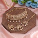 Rani & Green Color Choker Matte Gold Necklace Set Showcasing Royal Traditional Craftsmanship - Image 3
