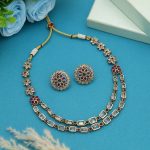 Rani & Green Color Matte Gold Necklace Set Designed For Wedding And Festive Wear - Image 3