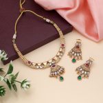 Rani & Green Color Matte Gold Necklace Set Crafted For Elegant Festive Occasions - Image 3