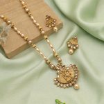 Gold Color Lord Radha Krishna Matte Gold Necklace Set With Divine Traditional Artistry - Image 3