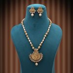 Gold Color Lord Radha Krishna Matte Gold Necklace Set With Divine Traditional Artistry