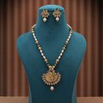 Green Color Lord Radha Krishna Matte Gold Necklace Set Inspired By Temple Jewelry