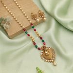 Rani & Green Color Matte Gold Necklace Set Designed For Grand Cultural Celebrations - Image 3