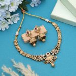 Rani & Green Color Matte Gold Necklace Set Featuring Bold Ethnic Statement Design - Image 3