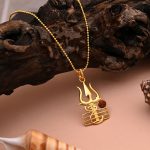 Divine Gold Color Shiva Trishul Symbol Rudraksha Mala Chain Necklace