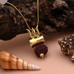 Authentic Gold Color Rudraksha Mala Chain Necklace With Lord Shiva Trishul