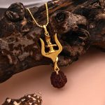 Gold Color Sacred Trishul Shiva Rudraksha Mala Chain Necklace For Men