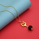 Gold Color Sacred Trishul Shiva Rudraksha Mala Chain Necklace For Men - Image 2