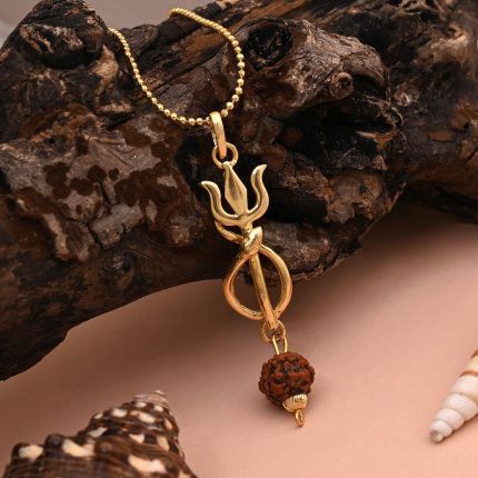Premium Gold Color Rudraksha Mala Chain Necklace With Lord Shiva Trishul