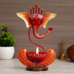 Iron Ganesha Tealight Holder – 11 Inch (Red)