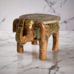 HOB Wooden Copper Elephant Stool ( 8 Inch )