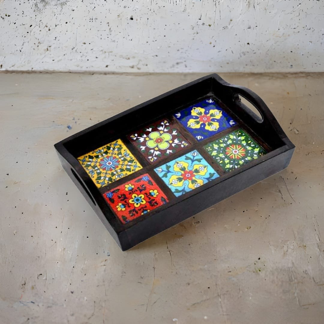 HOB Wooden 6 tile fitted Tray HOB Wooden 6 tile fitted Tray (12 x 8 Inch) - Image 1